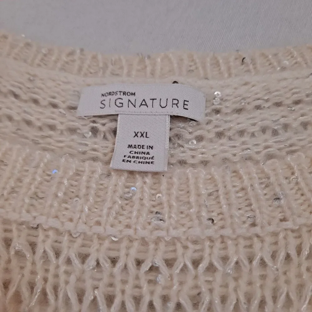 Nordstrom Signature Sequin Open Knit Sweater Womens XXL Polyester Cashmere Blend - Picture 3 of 8